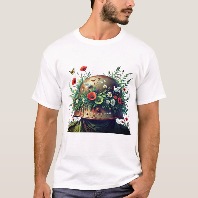 No More War: Peace Helmet Floral Design  T Shirt (Framsida)