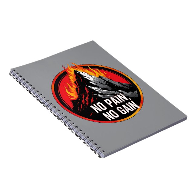 No Pain No Gain Burning Mountain Motivational Spir Anteckningsbok (Högra Sidan)