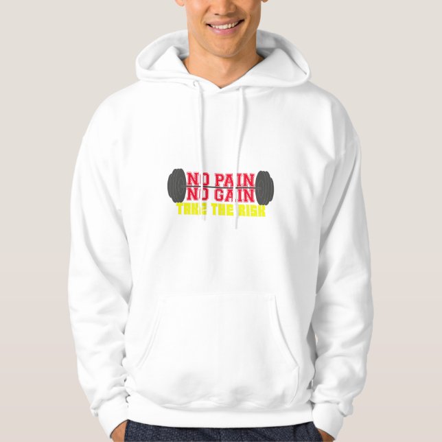 No Pain No Gain Fitness Motivation Hoodie (Framsida)