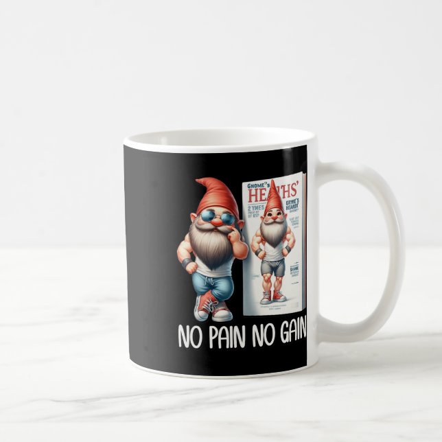 No Pain No Gain Funny Body Building Gnome For Fitn Kaffemugg (Höger)