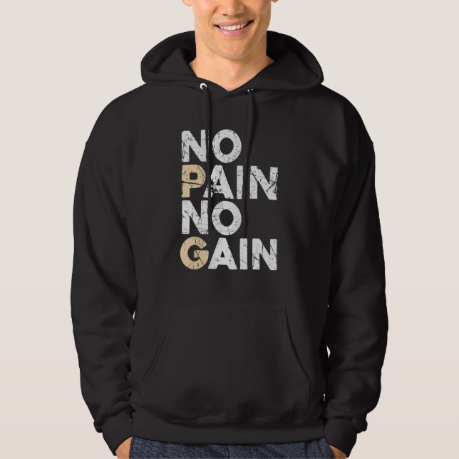 No Pain No Gain Men Women Bodybuilding Workout Fit Hoodie (Framsida)