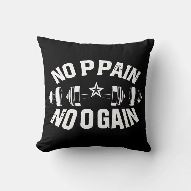 No Pain No Gain Workout Barbell Kudde (Framsida)