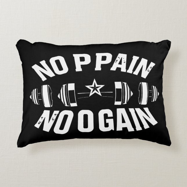 No Pain No Gain Workout Barbell Prydnadskudde (Framsidan)