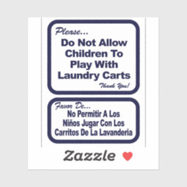 "No Play Tvätt Carts" - blåmärke för laundromat Klistermärken