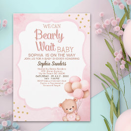 No podemos esperar mas Lindo oso Rosa Baby shower Inbjudningar
