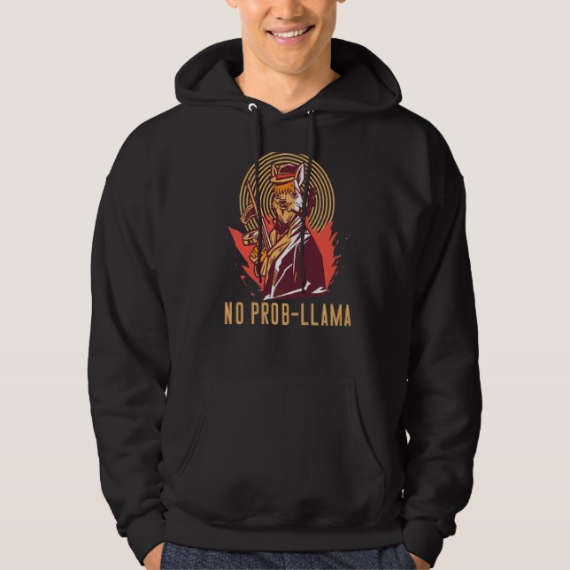 No Prob Llama Animal Cute Mafia Llama Hoodie (Framsida)