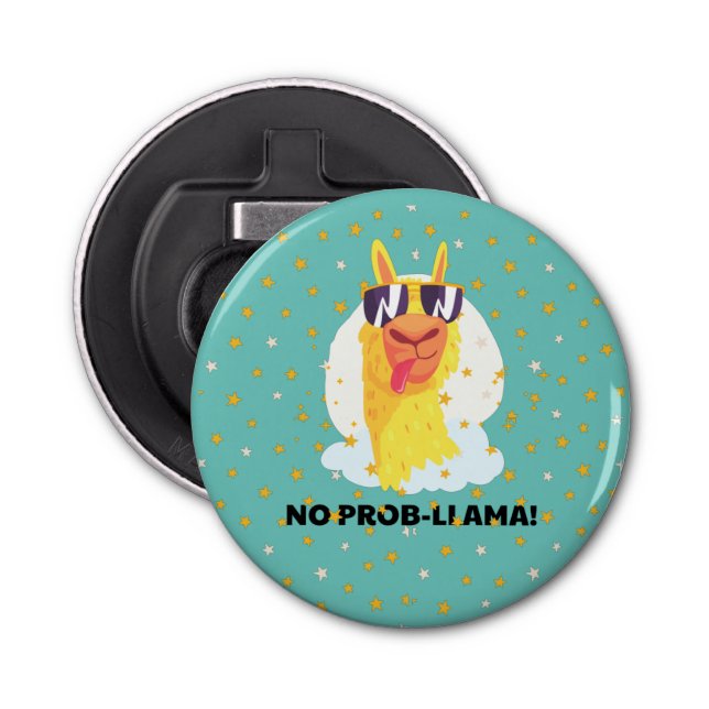 No-Prob-Llama Funny Cute Llama med Stars Keychain Flasköppnare (Framsidan)
