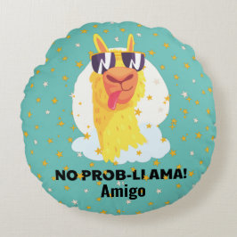 No-Prob-Llama Funny Cute Llama med Stars Rund Kudde