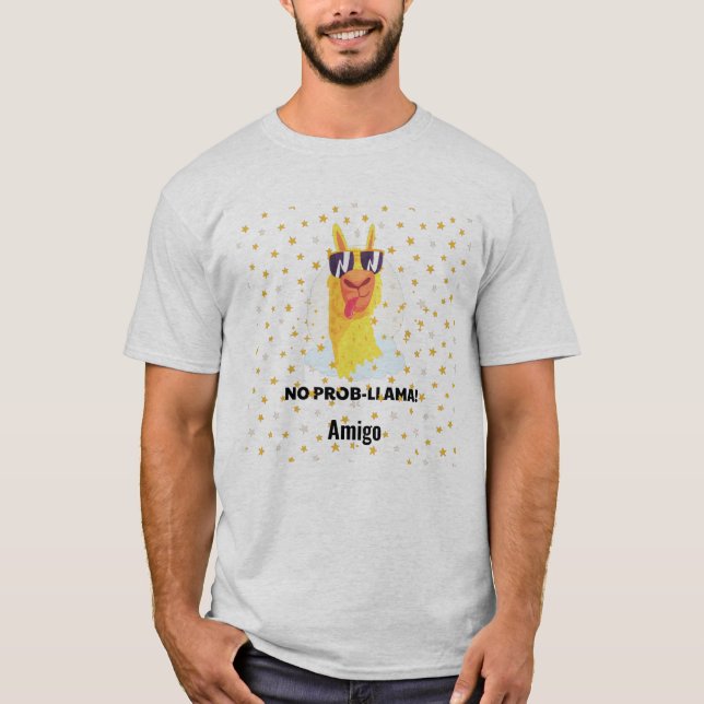 No-Prob-Llama Funny Cute Llama med Stars T Shirt (Framsida)