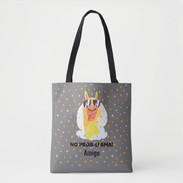 No-Prob-Llama Funny Cute Llama med Stars Tygkasse (Framsida)