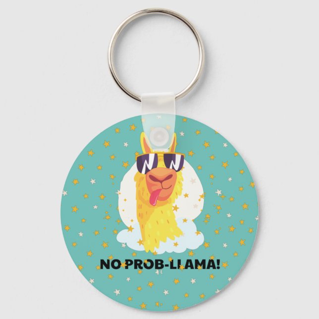 No-Prob-Llama Rolig Söt Lama med Stjärnor Nyckelring (Framsida)