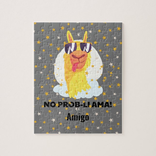 No-Prob-Llama Rolig Söt Lama med Stjärnor  Pussel (Vertikal)