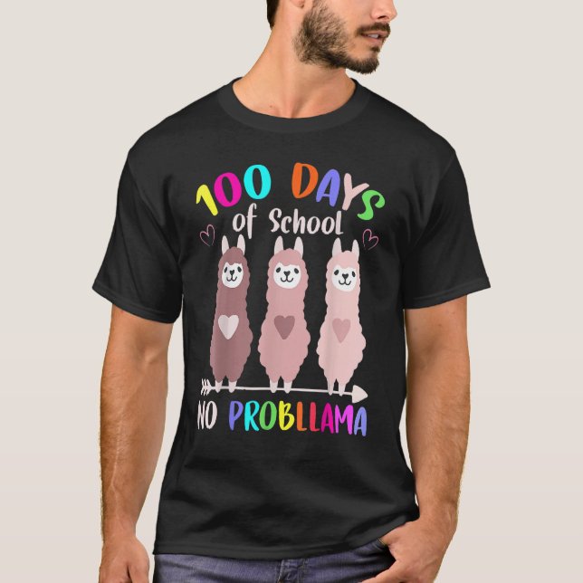 No Probllama 100 Days Of School LLama Teachers T Shirt (Framsida)