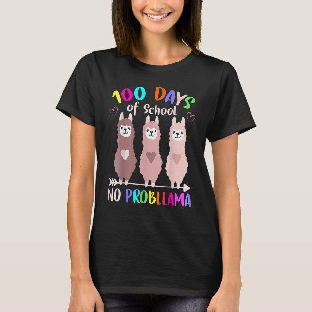 No Probllama 100 Days Of School LLama Teachers T Shirt (Framsida)