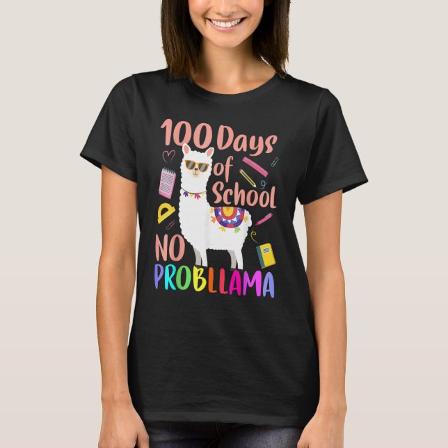 No Probllama 100 Days Of School LLama Teachers Tsh T Shirt (Framsida)