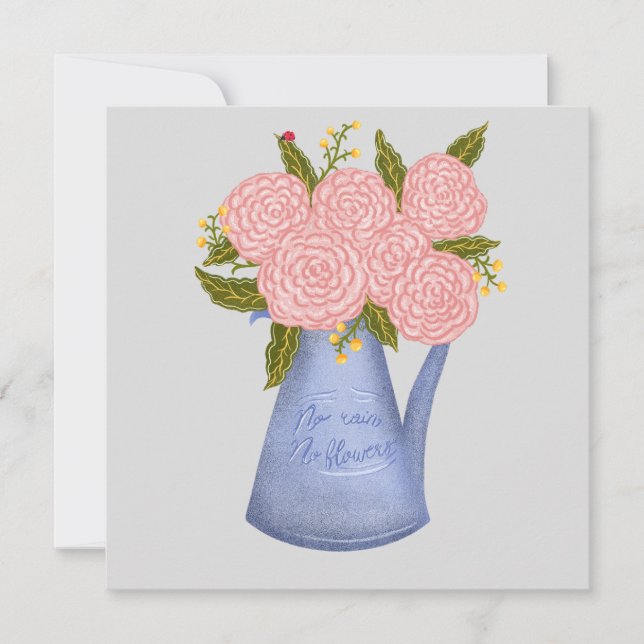 No rain no flowers watering can with flowers julkort (Framsida)