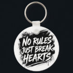 No Rules Just Break Hearts – Bold Street Keychain Nyckelring<br><div class="desc">bold and edgy typography design featuring the phrase “No Rules Just Break Hearts.” Perfect for those who love rebellious attitude, street style fashion, and confident statement quotes. The grunge brush style gives this design a modern urban vibe, making it ideal for t-shirts, hoodies, stickers, and more. A great choice for...</div>