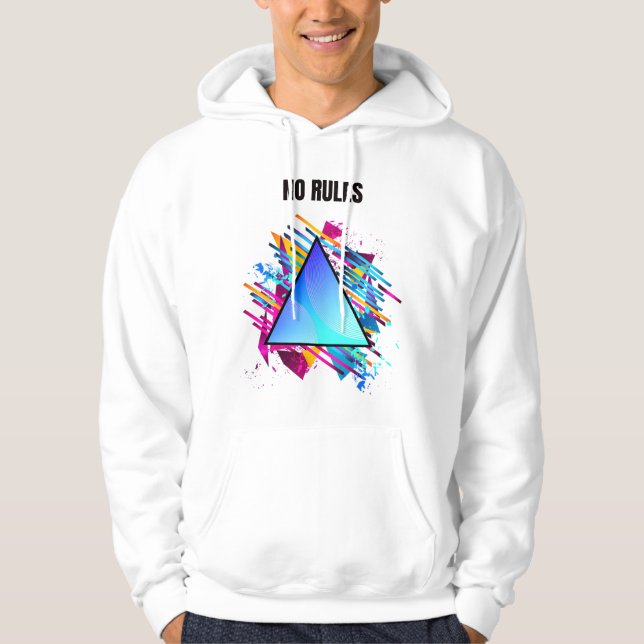NO RULES – Neon Geometric Style Hoodie (Framsida)