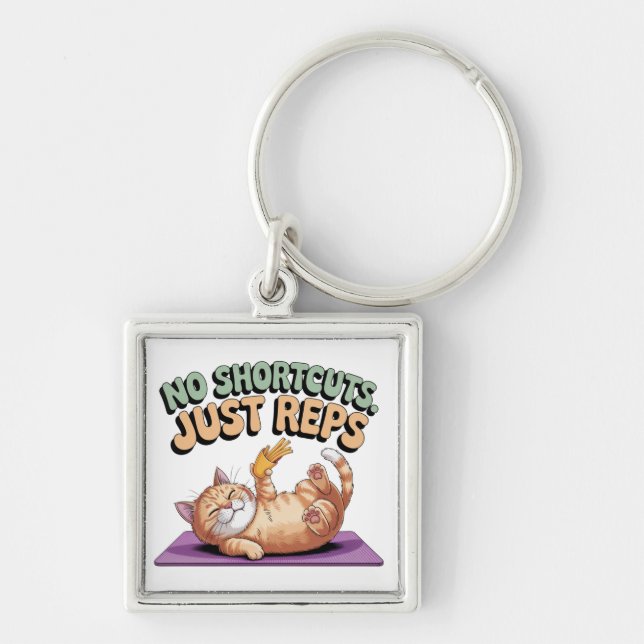 No Shortcuts. Just Reps Fyrkantig Silverfärgad Nyckelring (Framsidan)