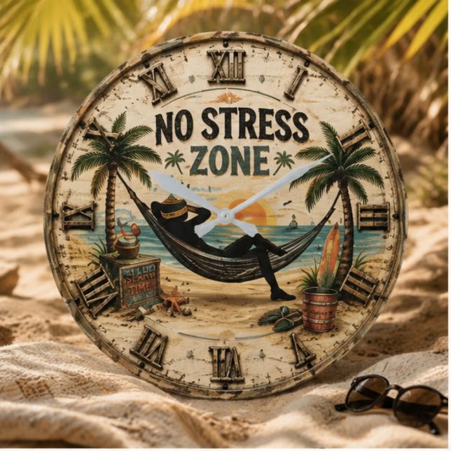 No Stress Zone Beach Coastal Farmhouse Stor Klocka (Skapare uppladdad)