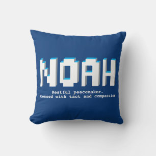 Noah boys namn betyder blåa pixeltextspel kudde
