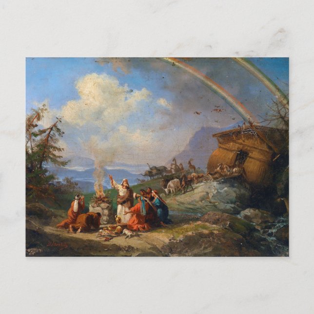 Noah ger tack för förlossningen (1901) vykort (Framsida)
