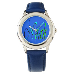 Noah, Namn, Logotyp, Boys Blue Leather Watch. Armbandsur