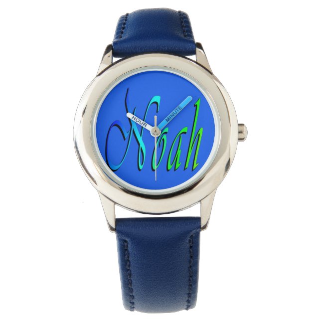 Noah, Namn, Logotyp, Boys Blue Leather Watch. Armbandsur (Framsida)