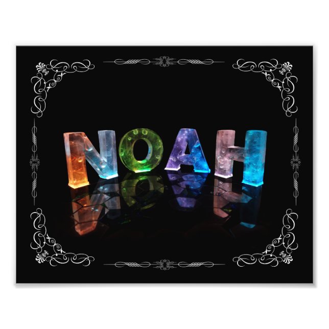 Noah - Namn Noah i 3D Ljus (fotografi) Fototryck (Framsidan)