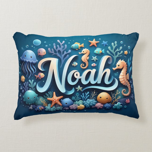 Noah Namn Ocean Theme Decorative Sea Life Prydnadskudde (Framsidan)