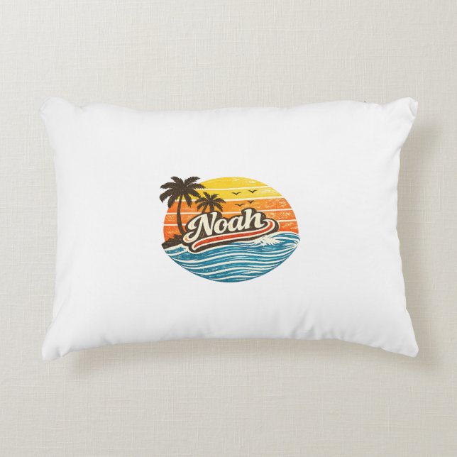 Noah Retro Sunset Namn Design Prydnadskudde (Framsidan)