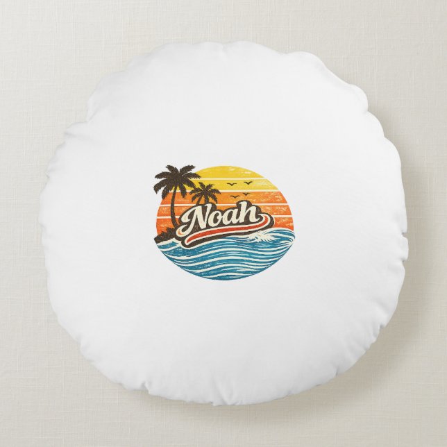 Noah Retro Sunset Namn Design Rund Kudde (Framsidan)