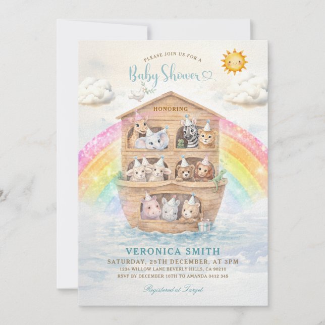 Noah’s Ark Baby Shower Invitation | Rainbow Baby  Inbjudningar (Framsida)