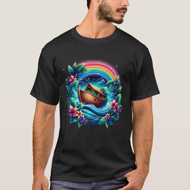 Noah_s Ark Christian Rainbow Religiösa Catholique T Shirt (Framsida)