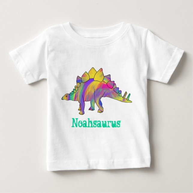 Noah saurus Colorful Stegosaurus Dinosaur Art T Shirt (Framsida)