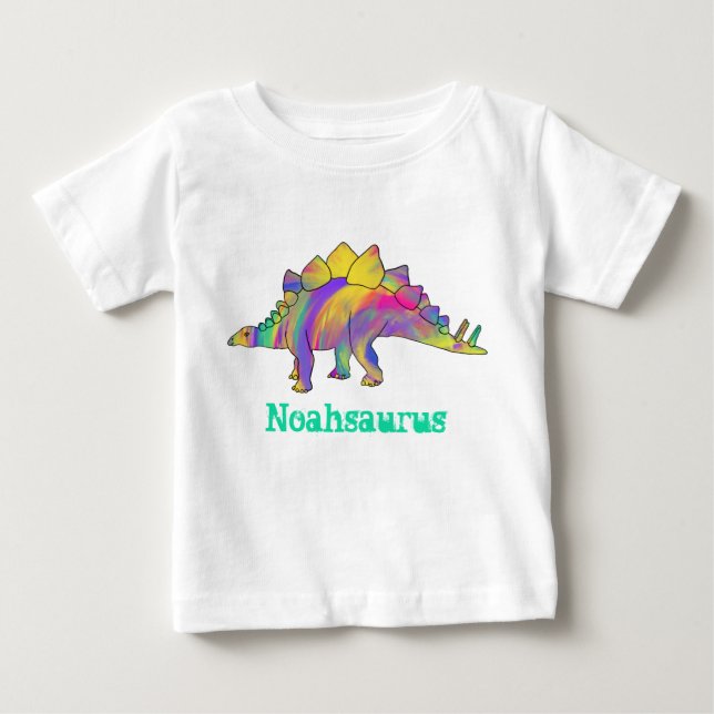 Noah saurus Färgrik Stegosaurus Dinosaurie Konst T Shirt (Framsida)