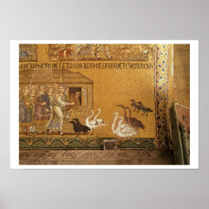 Noah som tar djuren in i ark, mosaik i th poster