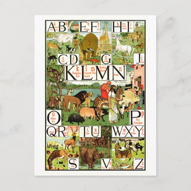 Noahs ABC-alfabetet kartlägger på engelskt för Vykort (Framsida)