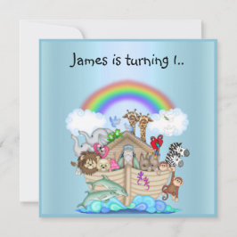 Noahs ark Animal Rainbow inbjudning BLUE Inbjudningar