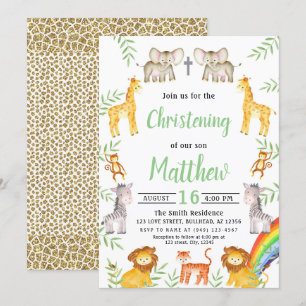 Noahs Ark Animal Rainbow Watercolor Christening Inbjudningar