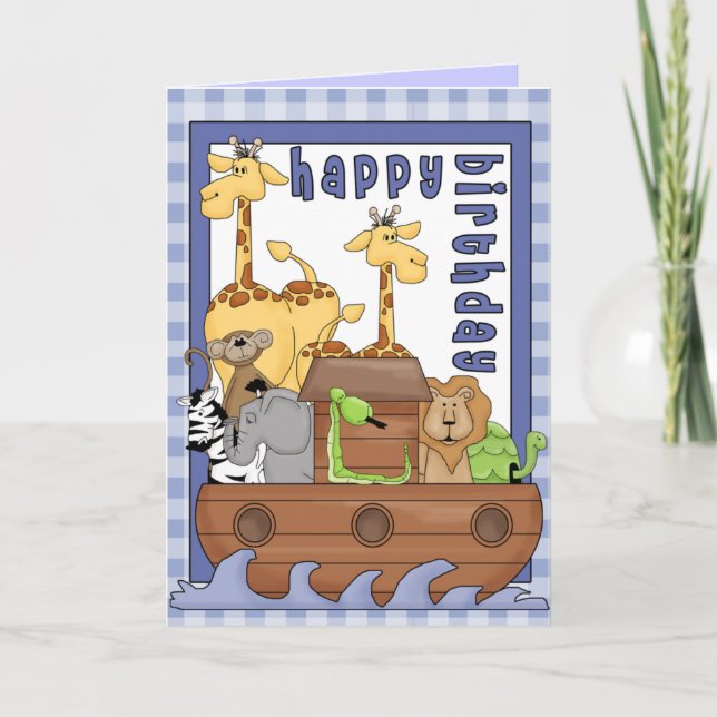 Noahs Ark Animals Boy Grattis på födelsedagen Card Kort (Framsida)