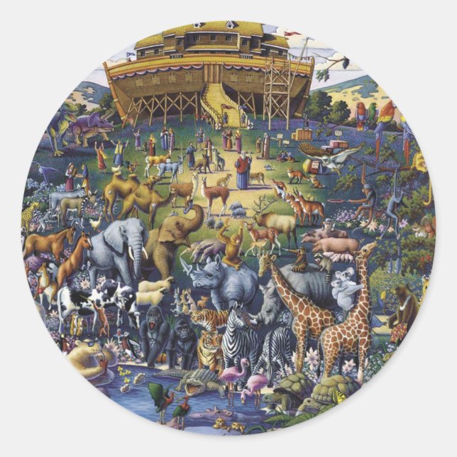 Noahs Ark Animals Runt Klistermärke (Framsida)