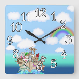 Noahs Ark Baby Nursery Wall Clock Fyrkantig Klocka
