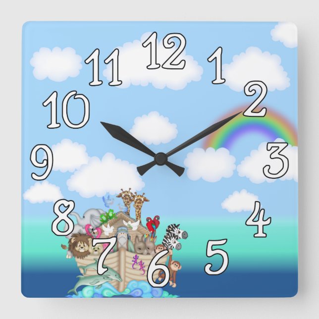Noahs Ark Baby Nursery Wall Clock Fyrkantig Klocka (Framsida)