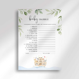 Noah's Ark Baby Shower Baby Babble Game på svenska Inbjudningar