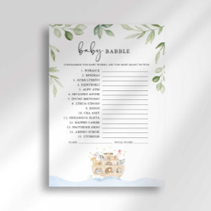 Noah's Ark Baby Shower Baby Babble Game på svenska Inbjudningar