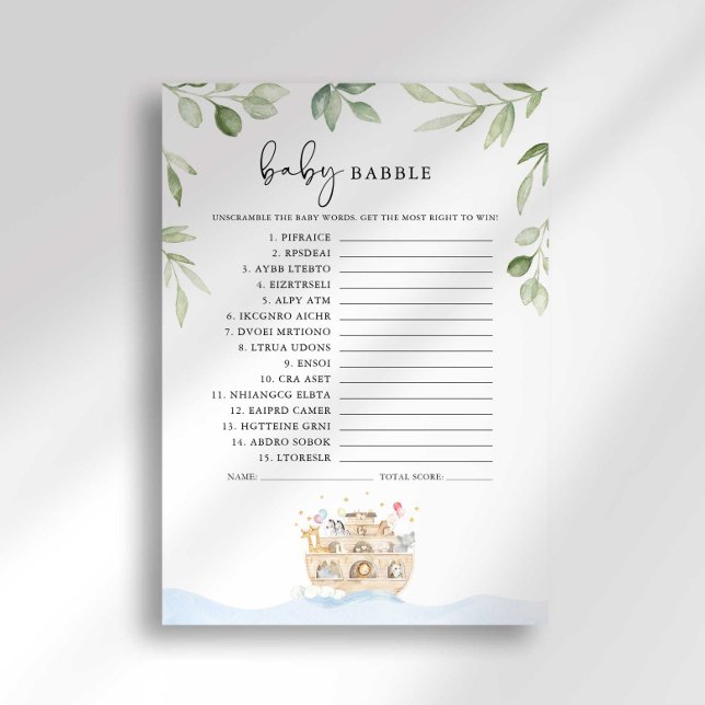 Noah's Ark Baby Shower Baby Babble Game på svenska Inbjudningar (Skapare uppladdad)