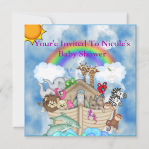 Noahs Ark Baby Shower-inbjudan Rainbow & Clouds Inbjudningar