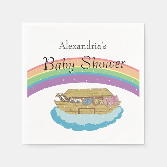 Noahs Ark Baby Shower Rainbow könsneutralt Pappersservett (Framsidan)