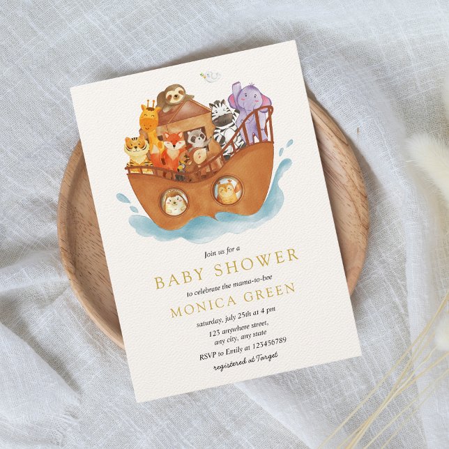 Noahs Ark Bible Story Animals Baby Shower Inbjudningar (Noah's Ark Baby Shower Theme Gender Neutral Bible Story Christian Animals Two by Two Adventure Begin)